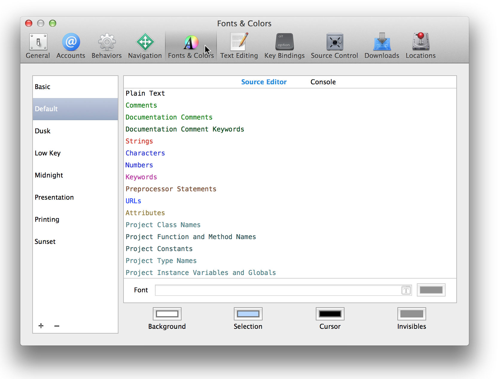Fonts & Colors の Default 配色パターン