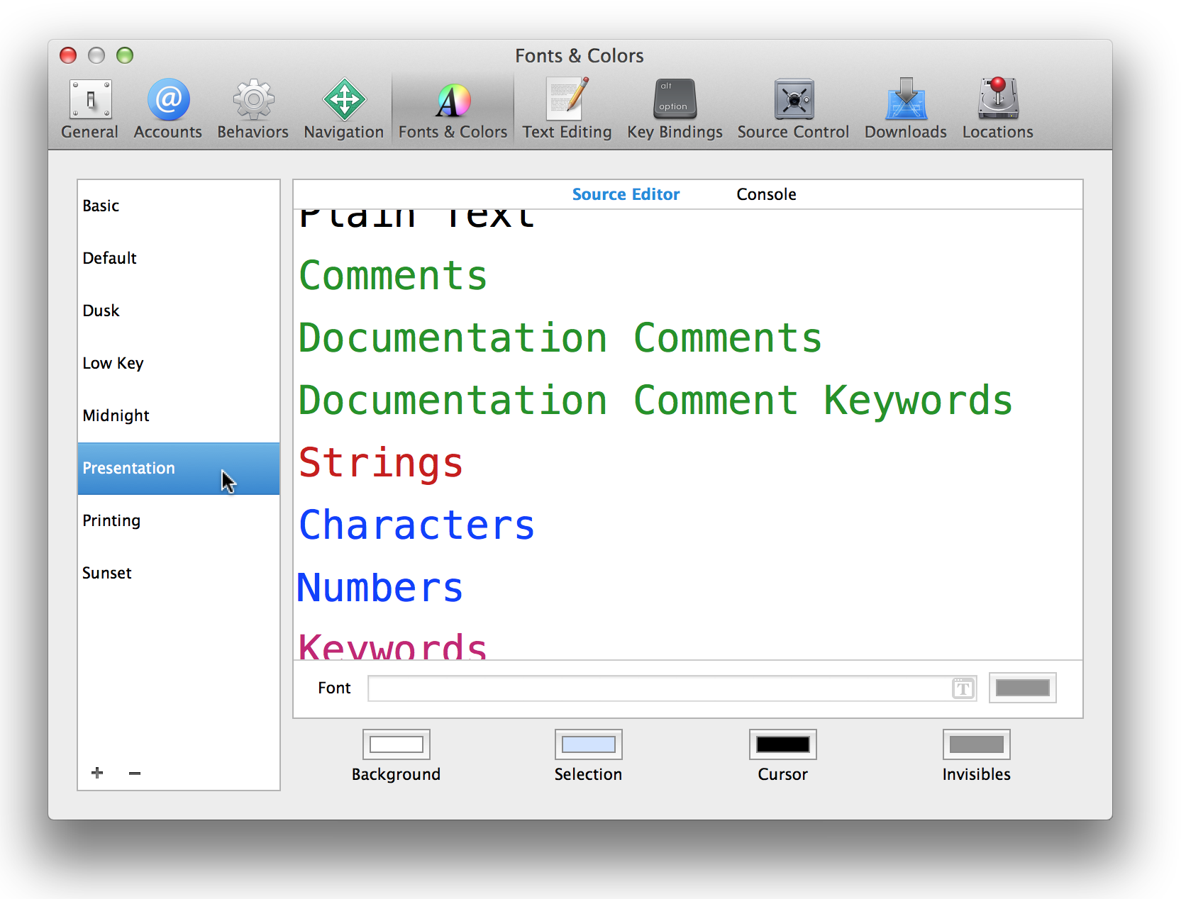 Fonts & Colors の Presentation 配色パターン
